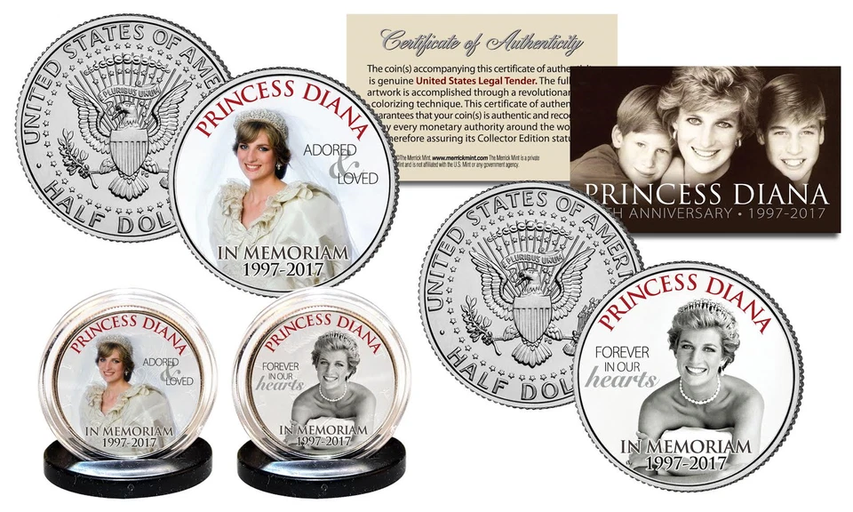 Juego de 2 monedas de medio dólar PRINCESA DIANA 20 aniversario Kennedy - edición boda Foto 1 de 1