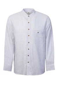Irish Linen Grandfather Shirt Collarless Navy White Stripe Traditional Gift - Picture 1 of 4