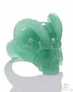 Green Aventurine Hand Carved Crystal Skull Ring, Skull Jewelry - Picture 1 of 3