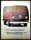 Original Volkswagen 1968 Red Bus Ad: "How Many Beans Are In The Box?"