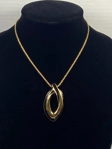 Monet Gold & Black Enamel Twisted Open Ovals Costume Pendant Statement Necklace - Picture 1 of 11