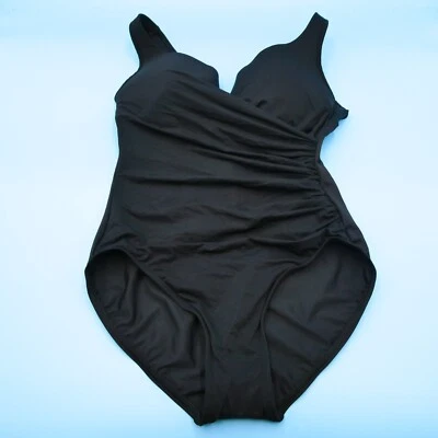 Miraclesuit 12 Black Ruched Padded Wide Straps One Piece Swim Beach Swimsuit New — 第 1/4 张图片