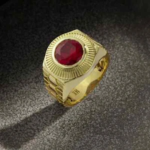 Men's Solitaire Ring 1.50CT GDGL Certified Natural Red Ruby In 18k Yellow Gold - Picture 1 of 12
