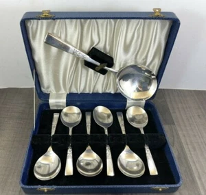 6 x Dessert Spoons plus Serving Spoon Silver Plate Boxed Blue Case - Picture 1 of 12