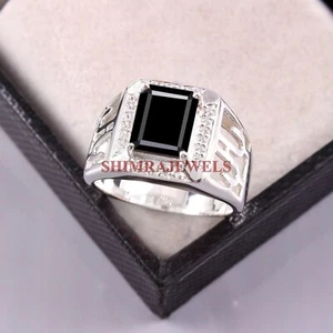 Naturschwarz Onyx Edelstein Mit 18K Weiß Vergoldet Silber Herren Ring #154 - Bild 1 von 9