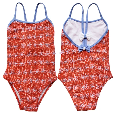女童泳装蝴蝶结贴花连体裤 4 码红色 Periwinkle — 第 1/4 张图片