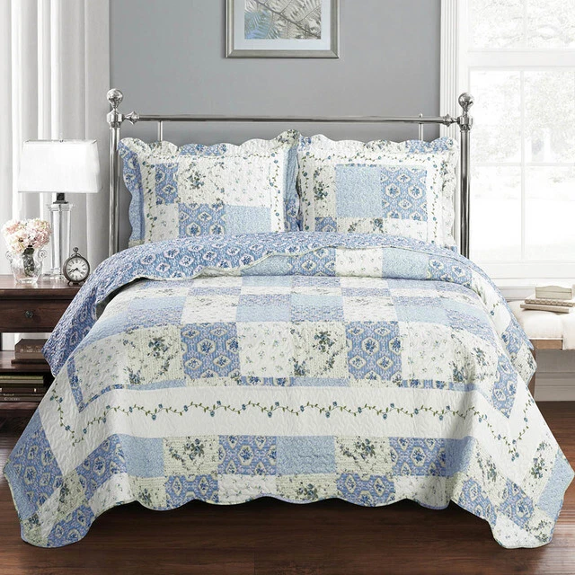 Brea Antique Quilts Floral Patchwork Printed Lightweight 3 Piece Coverlet Set - Image 1 of 3