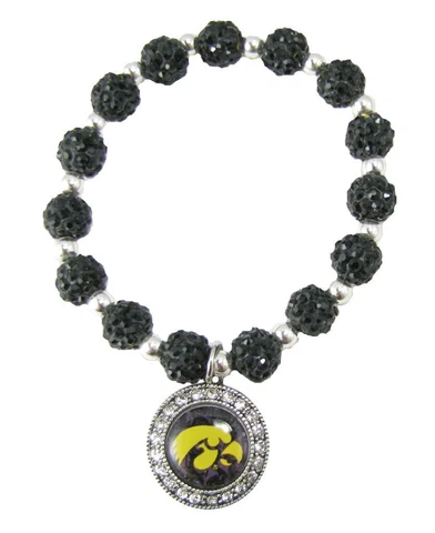 Iowa Hawkeyes Black Jeweled Beads Crystal Stretch Bracelet Yellow Jewelry IU Cover