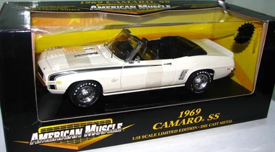 1/18 SCALE 1969 CHEVY CAMARO SS CONVERTIBLE WHITE ERTL AMERICAN MUSCLE - Image 1 of 4