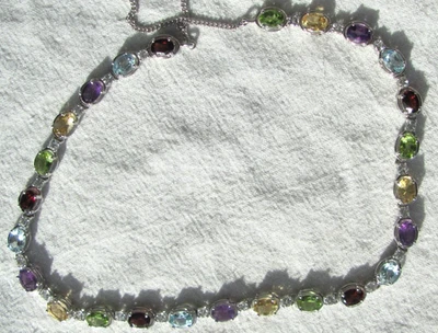 Sterling Silver Multi Gems Garnet Topaz Sterling Silver Tennis Necklace 19-21" - Image 1 of 4