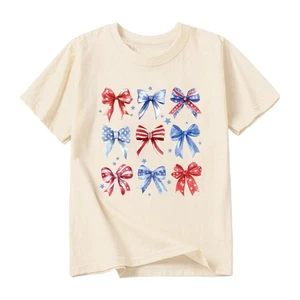 Fourth of July T-Shirt Kids Girl American Flag Bow Shirt Cute Patriotic Cloth... - Picture 1 of 7