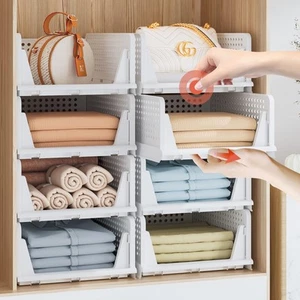 Clothes Organizers and Storage, 5 Pack Stackable Plastic Bins, Foldable Close... - Picture 1 of 6