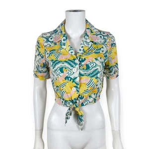 Bronson of California Women's VTG 1970s Tie Front Poly Knit MOD Koi Fish Top - Picture 1 of 12