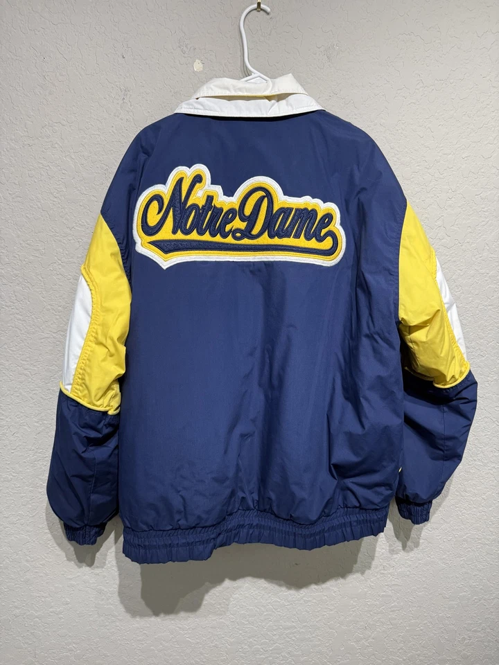 Chaqueta Irlandesa Luchadora Notre Dame De Colección Para Hombres XL Azul Amarillo NCAA Fútbol Años 90 Foto 1 de 4