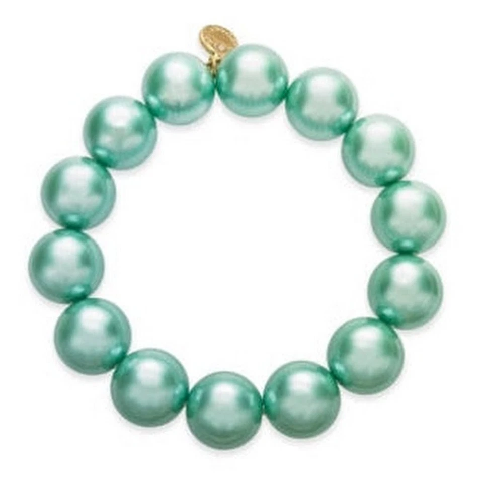 Charter Club Stretch Bracelet 14mm Imitation Pearl Aqua Green Gold-tone