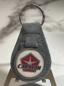 Vintage Grey Suede Dodge Caravan Automotive Keychain Black Letters - Picture 1 of 1