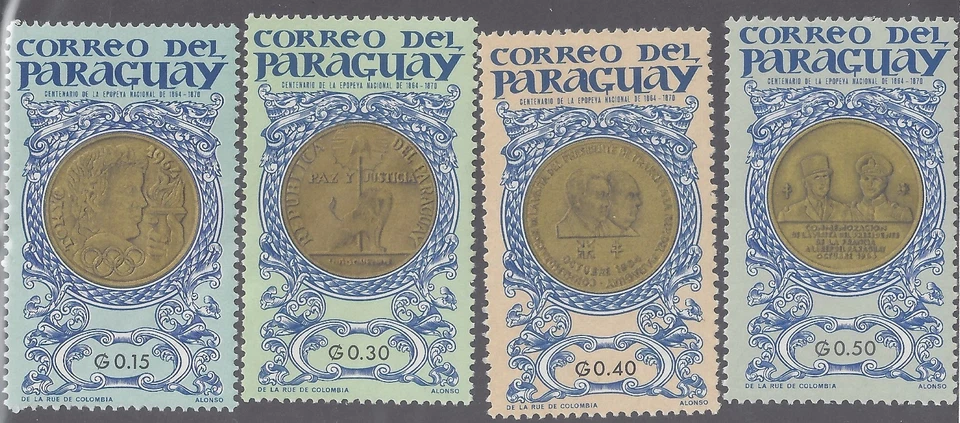 Scott # 858, 860, 861, 861 - 1965 - ' Olympic & Paraguayan Medals MH Remnant - Image 1 of 1