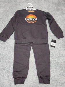 Hurley 2pc Crewneck Sweatpants Outfit Size 7 Anthracite Gray Logo - Picture 1 of 4