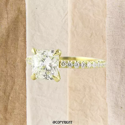 1.54 Ct Cushion Cut E/VS1 Lab Grown Diamond Halo 14K Yellow Gold Engagement Ring - Image 1 of 4