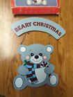 Beary Merry Christmas Greeting Vintage Teddy Bear Hanging Wooden Door Plaque