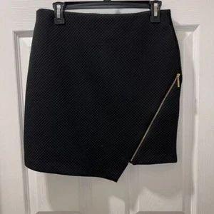 Kensie Modern Black Textured Mini Skirt wAsymmetric Zipper Detail - Picture 1 of 6