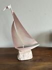Vtg Metal Sailboat Statue With Granite Bottom Painted Pink Sail Boat Nautical