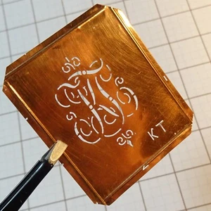 KT K T TK monogram initials letters copper stencil antique family name sign gift - Picture 1 of 10