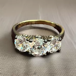Antiker Ring Sterlingsilber drei Steine rund geschliffen Zirkonia Größe ~ 7 - Bild 1 von 4