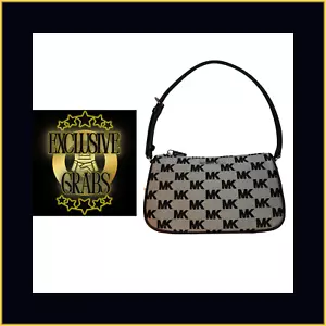 NWT MICHAEL KORS JET SET BLACK MONOGRAM POUCHETTE SHOULDER BAG - Picture 1 of 4