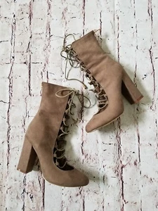 Liliana Giona Lace Up round toe bootie TAUPE Size 6.5 - Picture 1 of 8