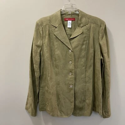 Chaqueta de Carrera AK Anne Klein Talla Grande Lino Verde Manga Larga Talla 16W Foto 1 de 4