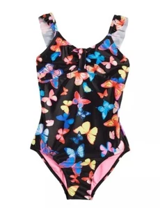 NWT So Girls sz 16 1-Piece Swimsuit Swim Suit Black Butterfly Flounce Sleeves - Picture 1 of 3
