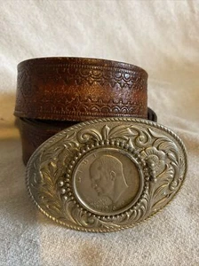 1976 Leather Bicentennial Silver Liberty Belt And Buckle Eisenhower 50” X 1.5” - Picture 1 of 8