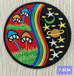 Iron On Badge Magic Mushroom Patch Embroidered Rainbow Star Moon Planet Sew