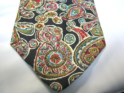 Oakton black green red gold geometric Silk Tie 60 x 3.75 Necktie 15473 - Image 1 of 3