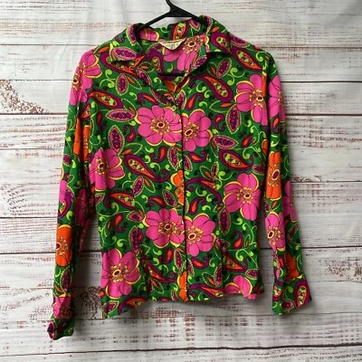 Camisa De Colección Para Mujer Años 60 Colorida Mod Cachemira Floral Manga Larga Pequeña WS-101* Foto 1 de 4