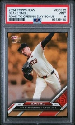 BLAKE SNELL * PSA 9 * POP 1 * 2024 TOPPS NOW RTOD * BONUS * CARD ODB-22 GIANTS - Image 1 of 3