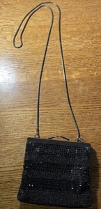 Ann Taylor Loft Black Sequined Beaded Evening Bag Metal Clasp & Chain Strap - Picture 1 of 9