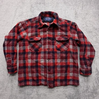 Vintage Pendleton Jacket Mens Large Red Plaid Wool Lined Shirt Jac 70s USA - Image 1 of 4