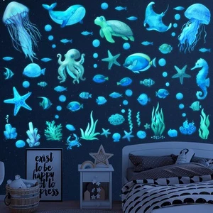 Ocean Fish Wall Decals,Glow in The Dark Under The Sea Wall Decals Sea Life An... - Picture 1 of 7