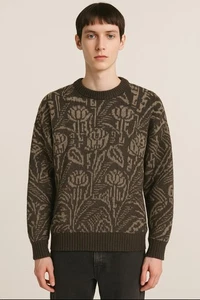 Vintage 80s Grandpacore Knit Sweater Brown Floral Medium London Fog USA Unisex - Picture 1 of 11