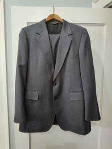Vintage Cricketeer Mens 38 Suit Gray Herringbone 2 Button Coat Flat Front Pants  - Picture 1 of 14