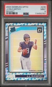 Donruss Optic JJ McCarthy Rocket 2024 clasificación emoji novato SP #235 estuche golpeado PSA 9 - Imagen 1 de 3