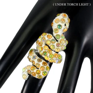 Summer 925 Silver Ring Round Fire Opal Cobra Natural Gemstone Jewelry Size 10 - Picture 1 of 10