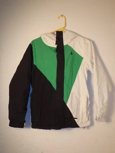 Volcom Youth Snowboard Hooded Nylon Jacket Large White/Black/Green - Picture 1 of 6