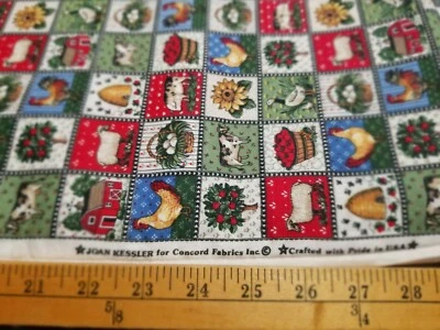 Vintage Joan Kessler Concord Farm Animals Barn Cow Pig Duck Cotton Fabric 25x45 - Image 1 of 4