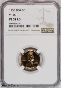 1955 DDR VP-001 Lincoln Wheat Penny NGC PF68 RD ~ 1 OF 6! TOP POP PROOF PR68 RED - Picture 1 of 9