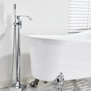 Chrome Luxury Freestanding Bathtub faucet Floor Mount Tub Filler Mixer Valve Tap - Picture 1 of 9
