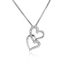 0.75 Carat Round Cut Diamond Heart Duet Pendant on Byzantine Chain 14K White Gol