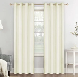 Ivory Velvet Grommet Curtains Thermal Insulation Drapes-2 Panel 52”x 96” - Picture 1 of 7